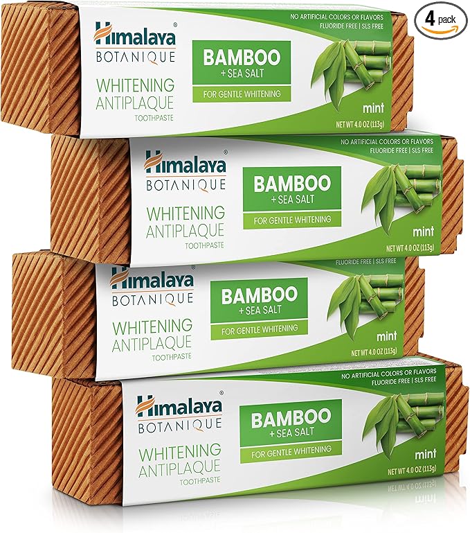 Himalaya Botanique Whitening Antiplaque Toothpaste with Bamboo + Sea Salt, Fluoride Free, for Gentle Whitening, 4 oz, 4 Pack-Ruum Studio Home