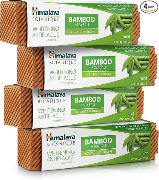 Himalaya Botanique Whitening Antiplaque Toothpaste with Bamboo + Sea Salt, Fluoride Free, for Gentle Whitening, 4 oz, 4 Pack-Ruum Studio Home