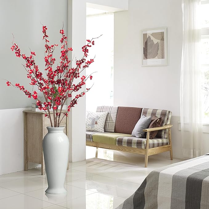 4Pcs Cherry Blossom Branches Artificial Flowers for Spring Summer Indoor Decoration,Faux Long Stem Artificial Flowers for Wedding Home Office Bedroom Party Table Centerpieces Decor(Red)-Ruum Studio Home