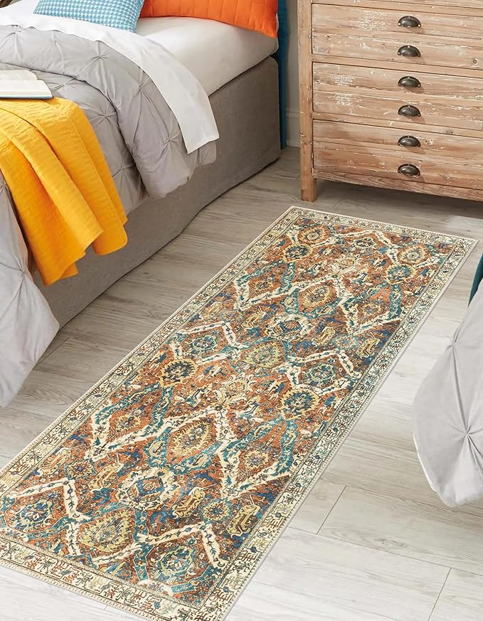 Keen Home Design 2x12 Rug - Machine Washable Runner with Non-Slip Backing, Ideal for Hallway, Entryway, Kitchen, Laundry Room - Vintage, Easy Clean, Durable, Low Pile Rug - (2'6" x 12')-Ruum Studio Home