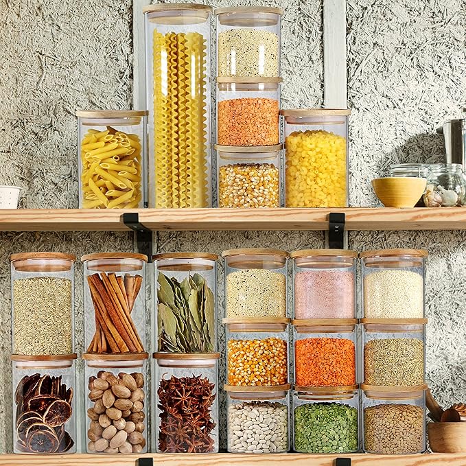 Urban Green Glass Jars with Airtight Lids, Airtight Canisters with Wood Lids, Glass Storage Containers with Bamboo Lid, Food Storage Containers Set (6 Pack of 27oz)-Ruum Studio Home