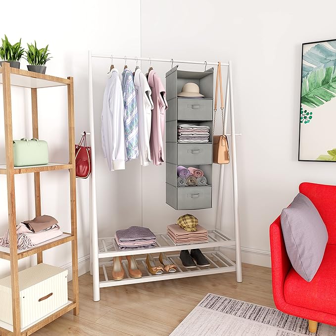 MAX Houser 6 Tier Shelf Hanging Closet Organizer, Closet Hanging Shelf with 2 Sturdy Hooks for Storage, Foldable (Light Grey-D3)-Ruum Studio Home
