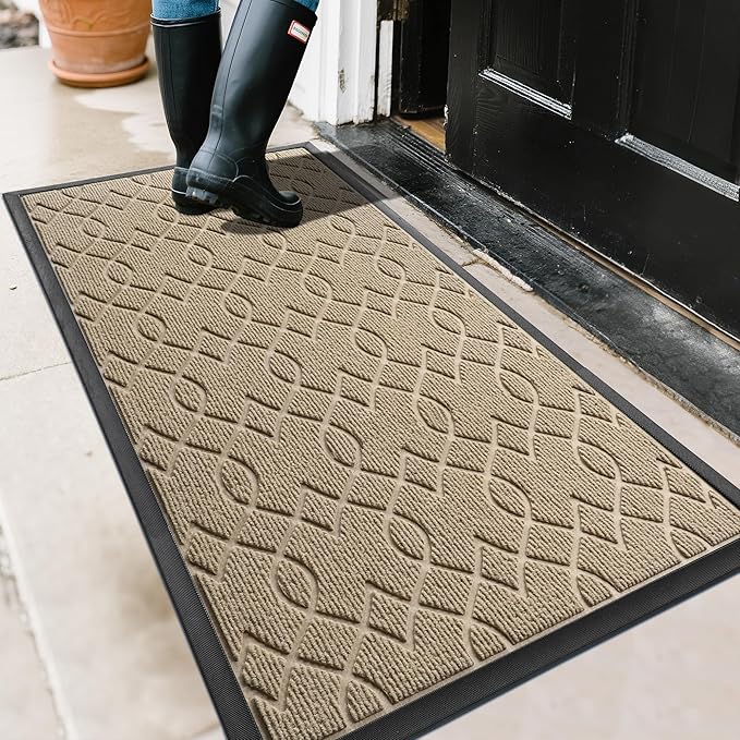 Yimobra Front Door Mat Outdoor Indoor 47x24, All-Season, All-Weather, Heavy Duty Welcome Door Mats Outside Entrance, Non Slip Porch Patio Entrance Mat, Light Beige-Ruum Studio Home