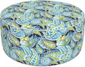 Inflatable Ottoman Stool D31 xH14 for Outdoor/Indoor Use, Water Repellent Patio Foot Rest with Portable Handle,Round Pouf Ottoman Suitable for Garden,Deck and Camping - Paisley Lapis Green-Ruum Studio Home
