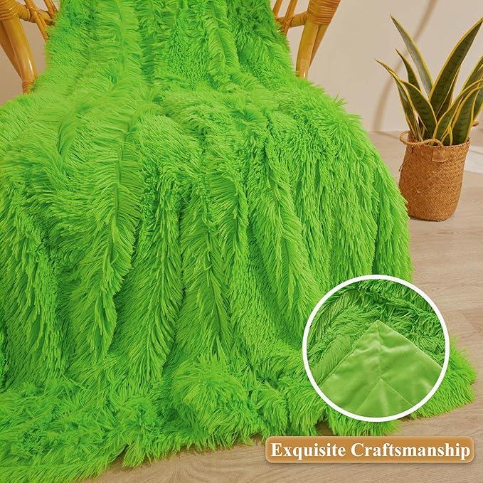 XeGe Luxury Faux Fur Blanket, Lime Green Soft Big Fluffy Throw, Shaggy Plush Decorative Couch Blanket, Cute Furry Fuzzy Bed Throw for Bedroom Living Room, Lime Green, 60x90-Ruum Studio Home