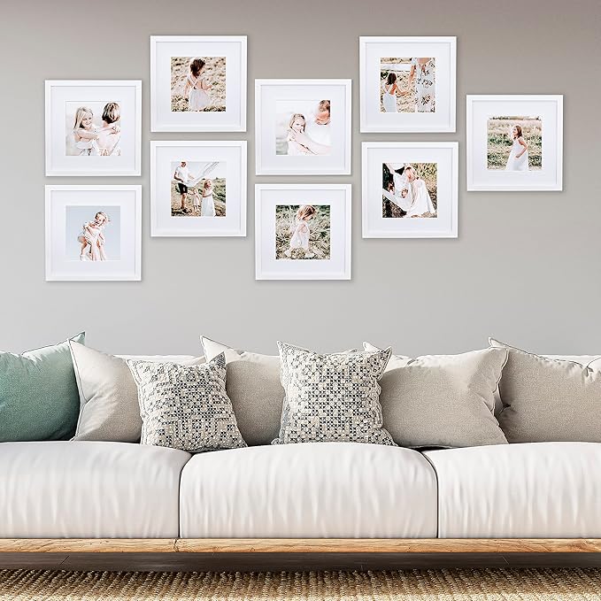 Sheffield Home 9 Piece Gallery Wall Frame Set, 12x12 Inch, White-Ruum Studio Home