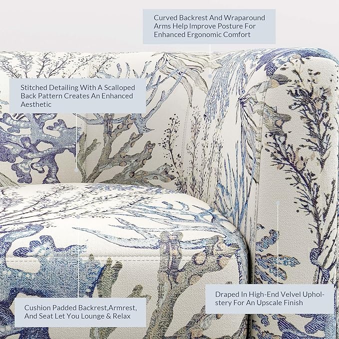 BELLEZE Living Room Chairs Set of 2, Linen Round Accent Barrel Chairs, Club Tub Sofa Chairs for Bedroom, Corner Chairs with Flared Legs and Cozy Soft Padding - Highland (Blue Coral)-Ruum Studio Home