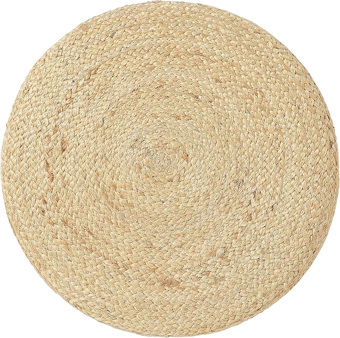 REDEARTH · Cylindrical Pouf Foot Stool Ottoman - Jute Braided Pouffe Poof Accent Sitting Footrest for Living Room, Bedroom, Nursery, Patio, Lounge & Other Rooms (Natural Ivory, 18"x18"x14")-Ruum Studio Home