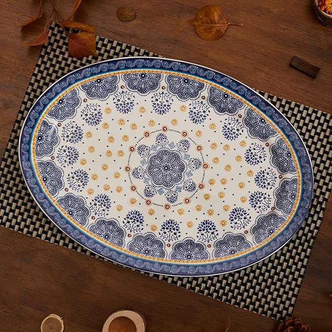 Bico Blue Talavera Ceramic 16 inch Oval Platter, Microwave & Dishwasher Safe-Ruum Studio Home