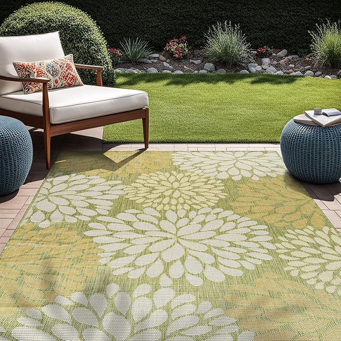 Beverly Rug Outdoor Rug 6x9 Modern Exotic Tropical Leaf Area Rugs for Indoor and Outdoor Patio Deck Porch Garden Water Resistant Washable Outside Carpet (6 x 9 Green)-Ruum Studio Home