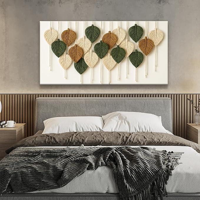 Boho Wall Art Chic Home Wall Art Modern Multicolor Leaves Feather Canvas Wall Art Decor For Living Room Bedroom Apartment Kitchen 24"W X 48"L Ready To Hanging-Ruum Studio Home