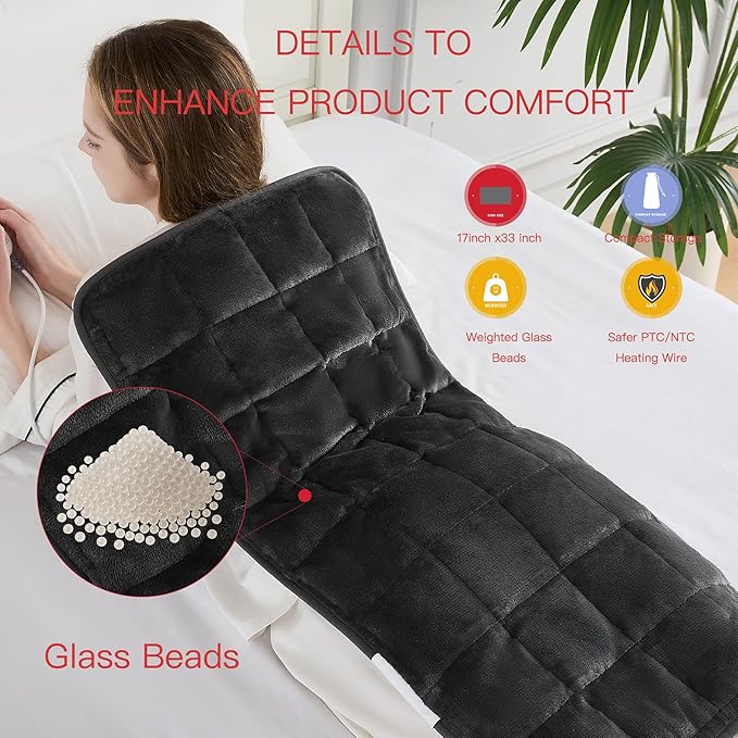 Weighted Heating pad XL 17''x33'' Heat pad for Period Cramps Heating Pads Large Heated pad for Back Pain Relief Products Electric Heat Pads Heated Pad for Bed Christmas Gifts for Mom Dad-Ruum Studio Home