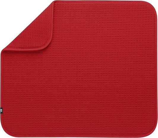 S&T INC. Dish Drying Mat, 16” x 18”, Absorbent Microfiber Kitchen Counter Mat, Dish Drying Pad for Dishes, Utensils, Pots and Pans, Large, Red-Ruum Studio Home