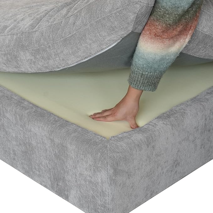 JACH Modular Ottoman Seater for Living Room, Cushion Covers Removable, Minimalist Comfy Footstool, Breathable Ottoman for Living Room Apartment (Light Grey)-Ruum Studio Home