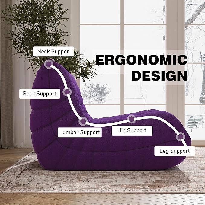 Bean Bag Chair, Fireside Chair Bean Bag Sofa Large Bean Bag Chair for Adults, Bean Bag Chairs for Teens with High Density Comfortable Foam, Memory Foam Bean Bag for Living Room, Bedroom (Purple)-Ruum Studio Home
