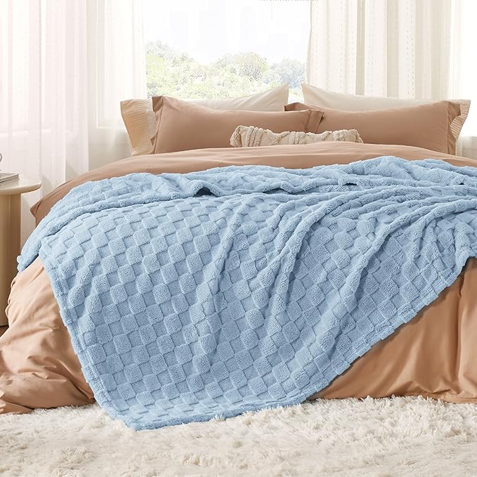 Bedsure GentleSoft Blankets Queen Size for Bed - Super Soft Cozy Blanket for Women Men Girls, Large Fuzzy Fleece Throw for Bedroom Decor, Light Blue, 90x90 Inches-Ruum Studio Home