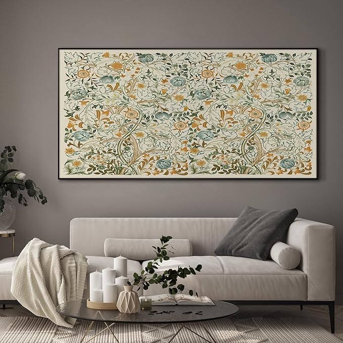 SIGNWIN 36"x72" Extra Large Framed Wall Art Vintage Botanical Floral with Golden and Teal Leaves, Elegant Nature Illustration for Home Living Room Bedroom Decor (Frame Assembly Required)-Ruum Studio Home