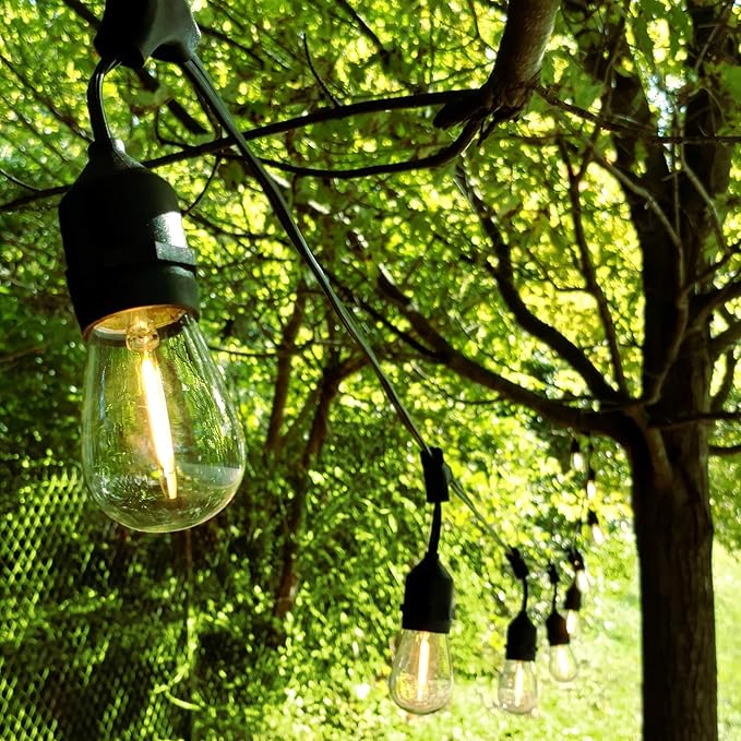 Hometown Evolution, Inc. 100 Foot E26 LED Outdoor Commercial String Lights with 50 Suspended Sockets and S14 LED Filament 1 Watt Bulbs-Ruum Studio Home