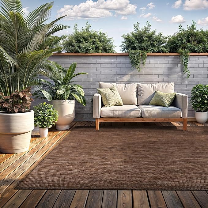 Washable Indoor Outdoor Rug Weather Resistant Carpet Modern Solid for Porch Deck Balcony Backyard Patio Rug 5x7 Gold Brown-Ruum Studio Home