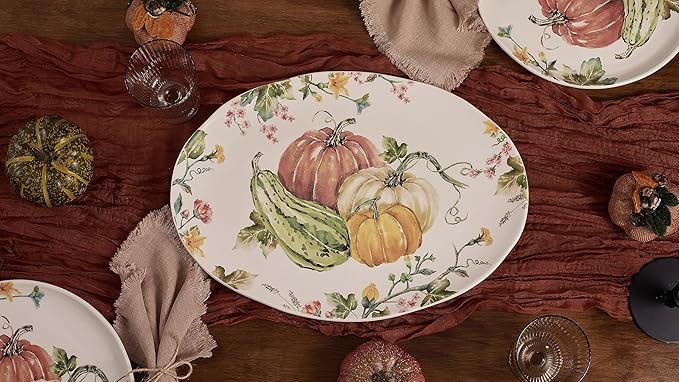 Bico Pumpkin Feast Ceramic 16 inch Oval Platter, Microwave & Dishwasher Safe-Ruum Studio Home