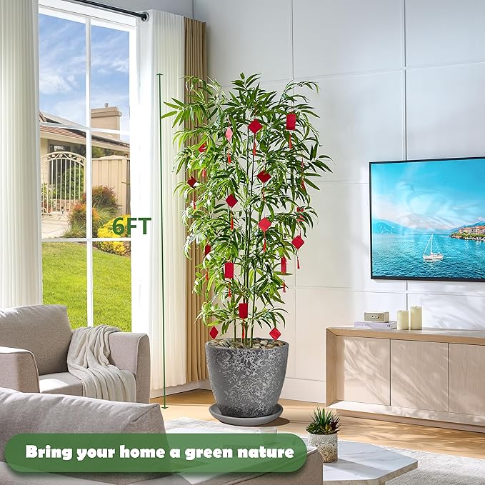 Artificial Bamboo Tree 6FT Tall Fake Plants Faux Silk Plant, Faux Bamboo Plant for Home Office Indoor Outdoor Decor Artificial Trees with Tall Planter-Ruum Studio Home