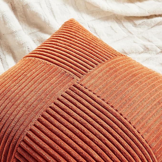 Fancy Homi 2 Packs Burnt Orange Samll Fall Decorative Throw Pillow Covers 14x14 Inch with for Couch Bed Sofa, Farmhouse Boho Home Decor, Soft Corss Patchwork Corduroy Square Cushion Case 35x35 cm-Ruum Studio Home