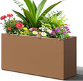 FENCY Metal Rectangular Planter Box, Large Planters for Outdoor Plants, Tall Planters for Outdoor Plants with Drainage Holes (32" L x 10" W x 16.3" H,Brown)-Ruum Studio Home