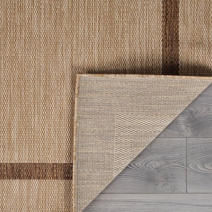 Bordered Outdoor Rug 10x14 Washable Outside Carpet for Indoor Patio Porch Waterproof Easy Cleaning Non Shedding Area Rugs Jute Beige - Nut Brown 10 x 14-Ruum Studio Home