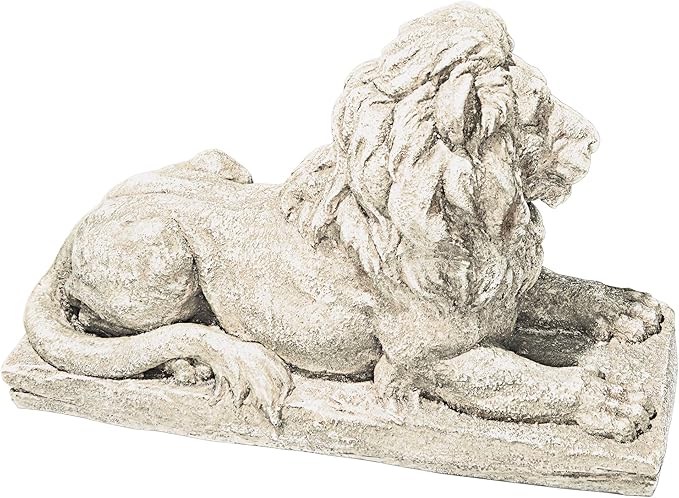 Design Toscano Lyndhurst Manor Lion Sentinel Outdoor Garden Statue, 27 Inch, Resin, Antique Stone Finish-Ruum Studio Home