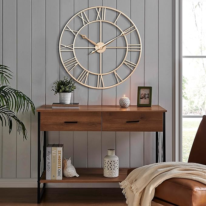 CLXEAST 30 Inch Wall Clock,Large Champagne Gold Metal Roman Numeral Wall Clock, Modern Wall Clocks for Living Room Decor,House Warming Gifts New Home-Ruum Studio Home