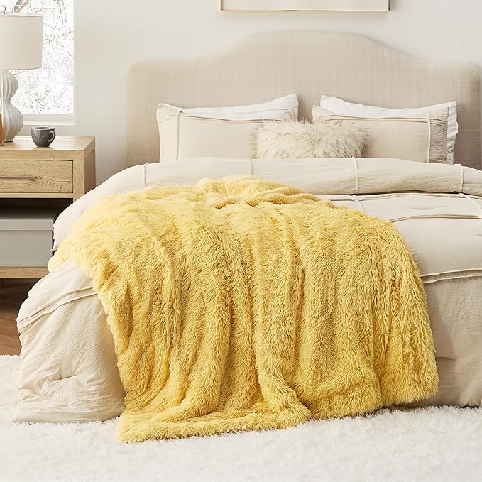 Bedsure GentleSoft Fuzzy Sherpa Faux Fur Twin Blanket Yellow Cozy Gifts for Women Men, Soft Fleece Plush Warm Thick Blanket Twin Size for Bed, Couch, Room Dorm Essentials Yellow Decor Gifts, 60x80-Ruum Studio Home