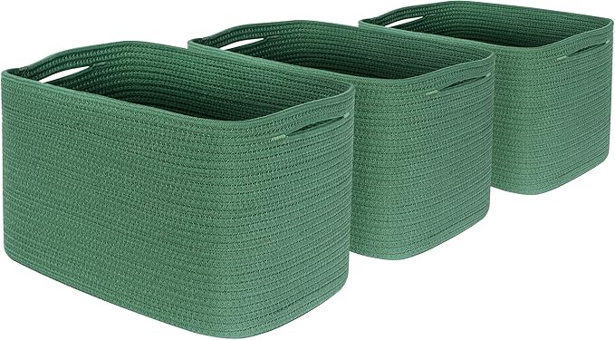 MINTWOOD Design 3-Pack Decorative Woven Storage Baskets for Shelves, Cube Bin Box for Organizing Books, Shoes, Dog Toys, Pantry Closet and Living Room Organizer, Forest Green-Ruum Studio Home