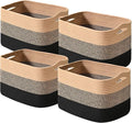 Storage Baskets for Shelves Organizing, Woven Cotton Rope Baskets for Storage, Book Basket, Towel Basket, 12.5"Lx9.1''Wx7.9''H (4 Packs) Gradient Black & Jute-Ruum Studio Home