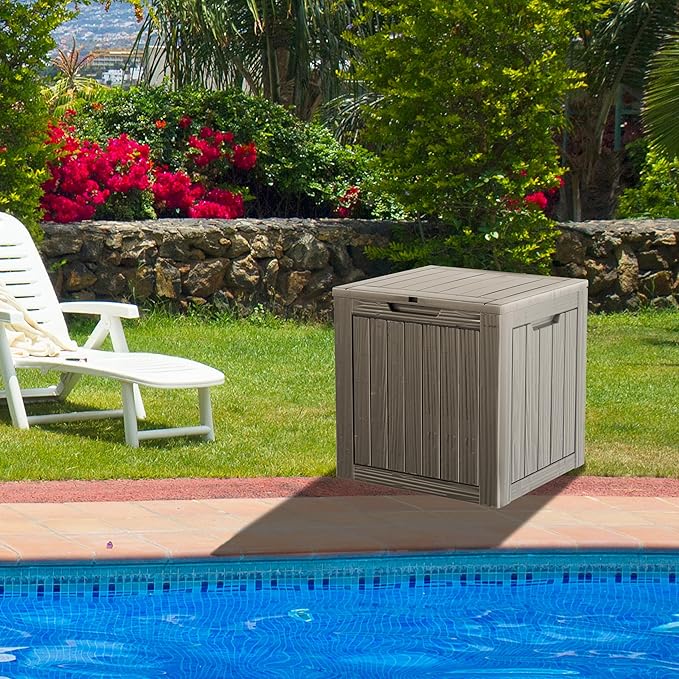 35 Gallon Resin Deck Box, Waterproof Outdoor Storage Bin for Patio, Poolside, and Garden, Lockable & UV-Resistant,Grey-Ruum Studio Home