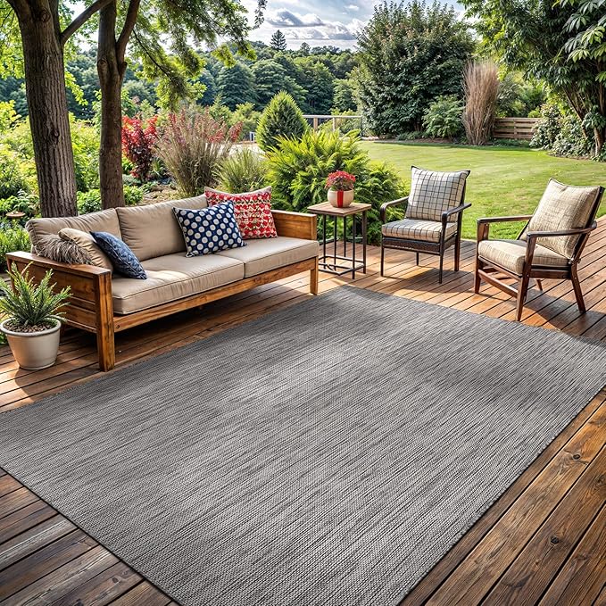 Washable Indoor Outdoor Rug 8x10 Weather Resistant Area Rugs Modern Solid for Porch Deck Balcony Backyard Patio Outside Carpet (8 X 10 Silver Grey)-Ruum Studio Home