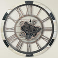 DORBOKER 24" Large Wall Clock with Moving Gears,Oversize Vintage Industrial Rustic Farmhouse Clocks for Living Room Decor Office Home,Solid Wood Retro Metal HD Tempered Glass Cover,Desert Beige-Ruum Studio Home