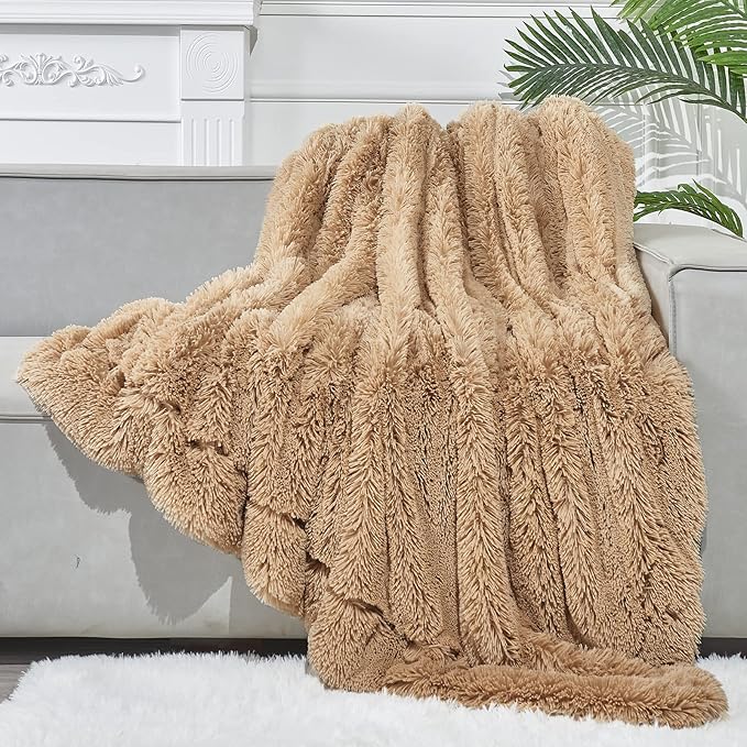 GONAAP Fuzzy Faux Fur Throw Blanket Brown Super Soft Cozy Plush Fuzzy Shaggy Blanket for Couch Sofa Bed (Brown, Throw(50"x60"))-Ruum Studio Home