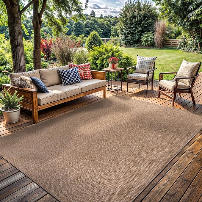 Washable Indoor Outdoor Rug 8x10 Weather Resistant Area Rugs Modern Solid Jute Rug for Porch Deck Balcony Backyard Patio Outside Carpet (8 X 10 Jute Beige)-Ruum Studio Home