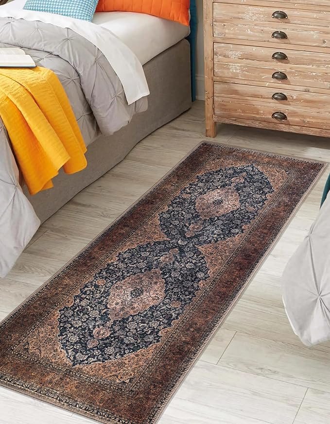 Keen Home Design 2x12 Rug - Machine Washable Runner Rug with Non-Slip Backing, Ideal for Hallway, Entryway, Kitchen, Laundry Room - Vintage, Easy Clean, Durable, Low Pile - (2'6" x 12')-Ruum Studio Home