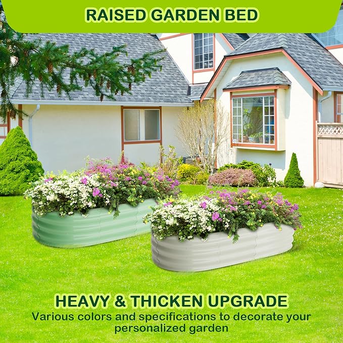 2 Pcs 4.5x2x2ft Oval Raised Garden Bed, Galvanized Raised Beds,Open-Ended Base Metal Raised Planter Beds,Garden Bed Outdoor,Planter Raised Boxes for Vegetables, Flowers,Tool-Free Asse,White-Ruum Studio Home