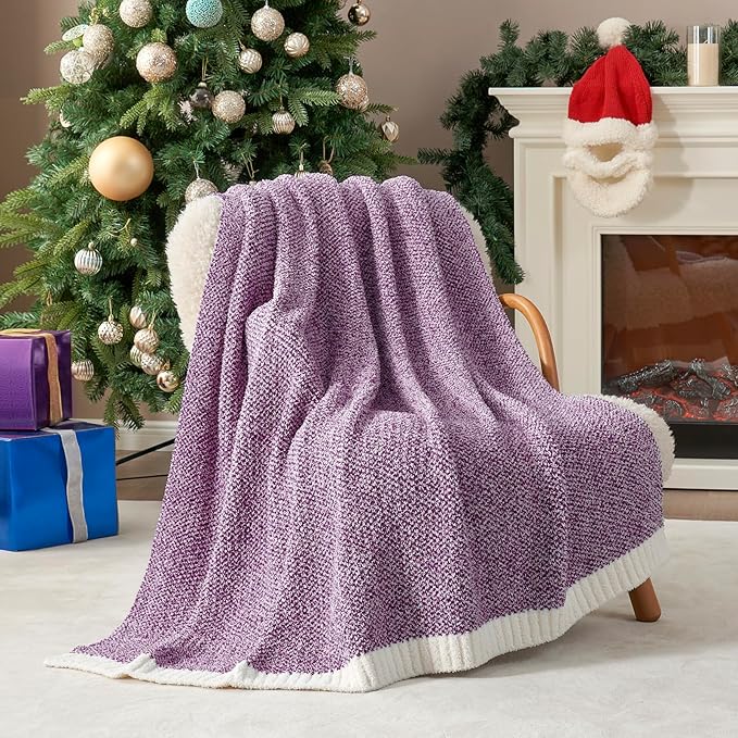 Snuggle Sac Purple Throw Blankets for Couch, Super Soft Warm Blankets Cozy Knit Fuzzy Plush Lightweight Throws for Sofa, Bed,Living Room, Heather Purple, 50x60 inches-Ruum Studio Home