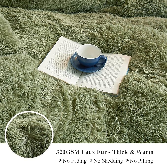 XeGe Luxury Faux Fur Blanket, Sage Green Soft Big Fluffy Throw, Shaggy Plush Decorative Couch Throw, Cute Furry Fuzzy Blanket for Bed Bedroom Living Room Sage Green, 60x90-Ruum Studio Home