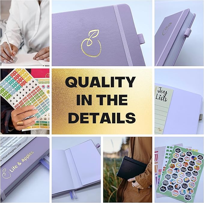 Life & Apples Wellness Journal Planner – Food Log, Fitness Tracker, Habit Tracker, Weight Loss Journal for Diet Tracking and Health Goals, Undated, Size A5 Lavender-Ruum Studio Home