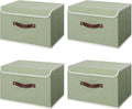 ANMINY 4PCS Storage Bins with Lid PU Leather Handles Storage Boxes PP Plastic Board Decorative Foldable Lidded Cotton Linen Fabric Home Cubes Baskets Closet Organizer Containers - Green, Large Size-Ruum Studio Home