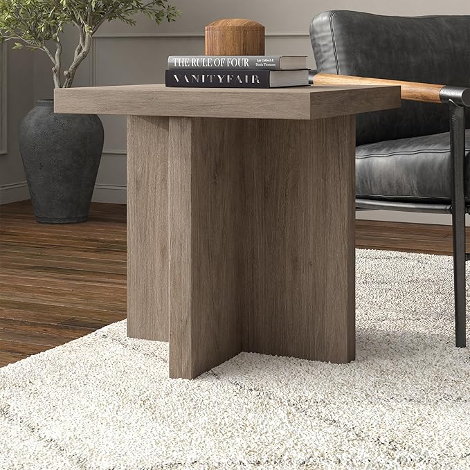 Henn&Hart 22" Wide Square Side Table in Weathered Gray, for Home, Living Room, Bedroom, Entertainment Room, Office-Ruum Studio Home