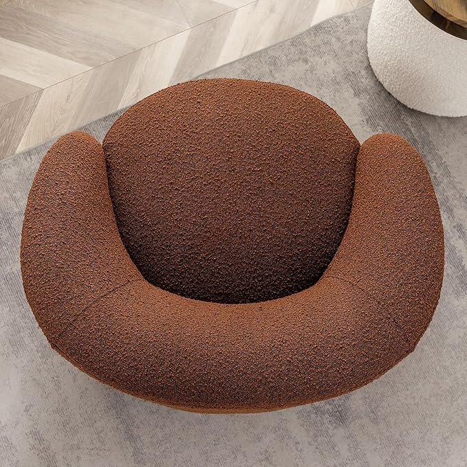 KINWELL 34" W Mid Century Modern Swivel Barrel Chair, Round Upholstered Boucle Swivel Accent Chairs, No Assembly Sofa Chair for Living Room Bedroom Reading Apartment Lounge Nursery-Ruum Studio Home