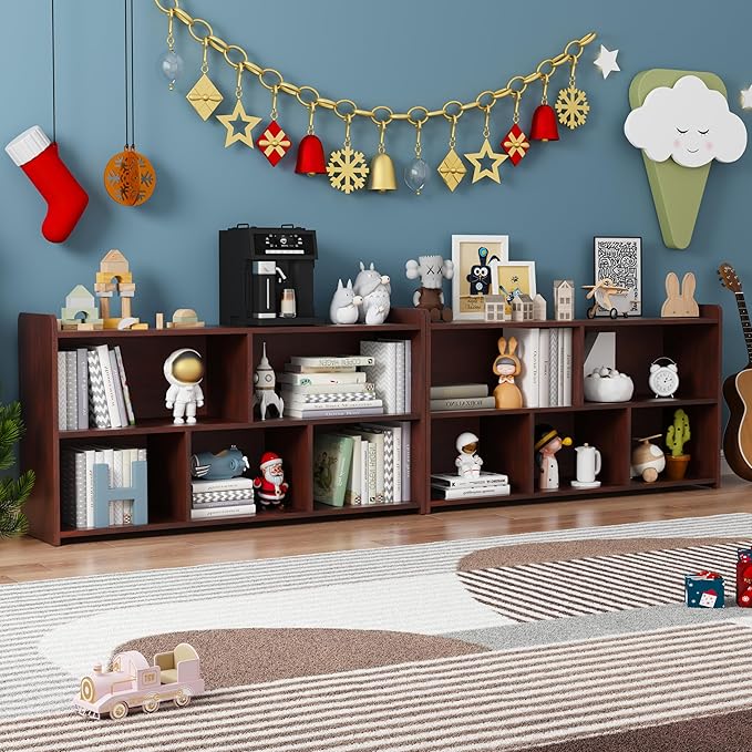 Book Shelf, 5 Cubes Storage Organizer, Open Bookshelf Wooden Bookcase, Freestanding Cherry Bookshelf Cube Shelf for Bedroom, Living Room-Ruum Studio Home
