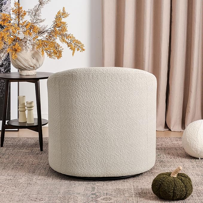 KINWELL 32" Wide Modern Boucle Swivel Barrel Chair, No Assembly Round Upholstered Swivel Accent Armchair for Living Room, Bedroom, Office (Oatmeal)-Ruum Studio Home