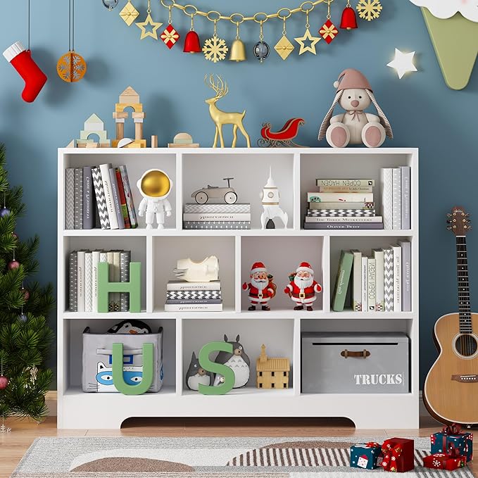 Book Shelf Set of 2, 10 Cubes Storage Organizer, 3-Tier Open Bookshelf Wooden Bookcase, Freestanding White Bookshelf Cube Shelf for Living Room-Ruum Studio Home