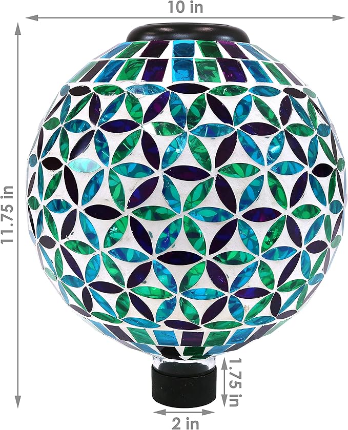 Sunnydaze 10 inch Solar Gazing Ball for Garden - Glass Outdoor Gazing Globe - Mosaic Cool Blooms-Ruum Studio Home